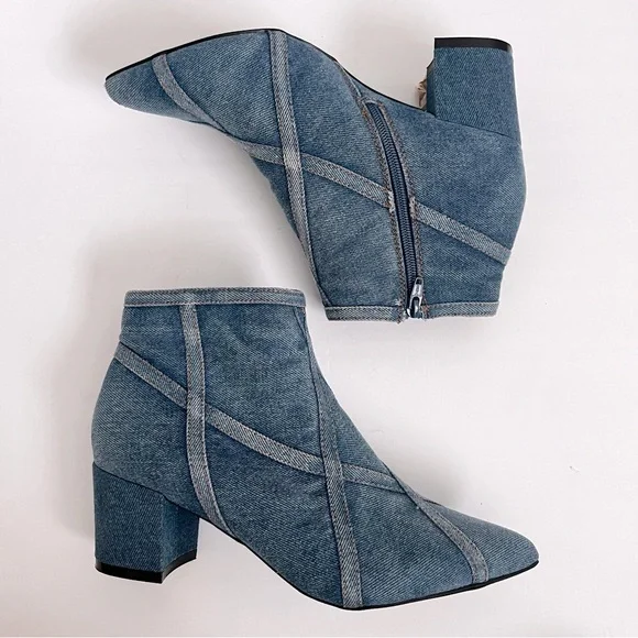 C Comfort Est 1946 Blue Denim Ankle Boots Booties Heels Boho Western 10 - Picture 4 of 11